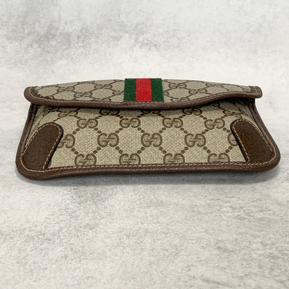 GUCCI Bag Supreme Sherry Line GG Clutch Purse Hand Leather Beige Brown Authentic
