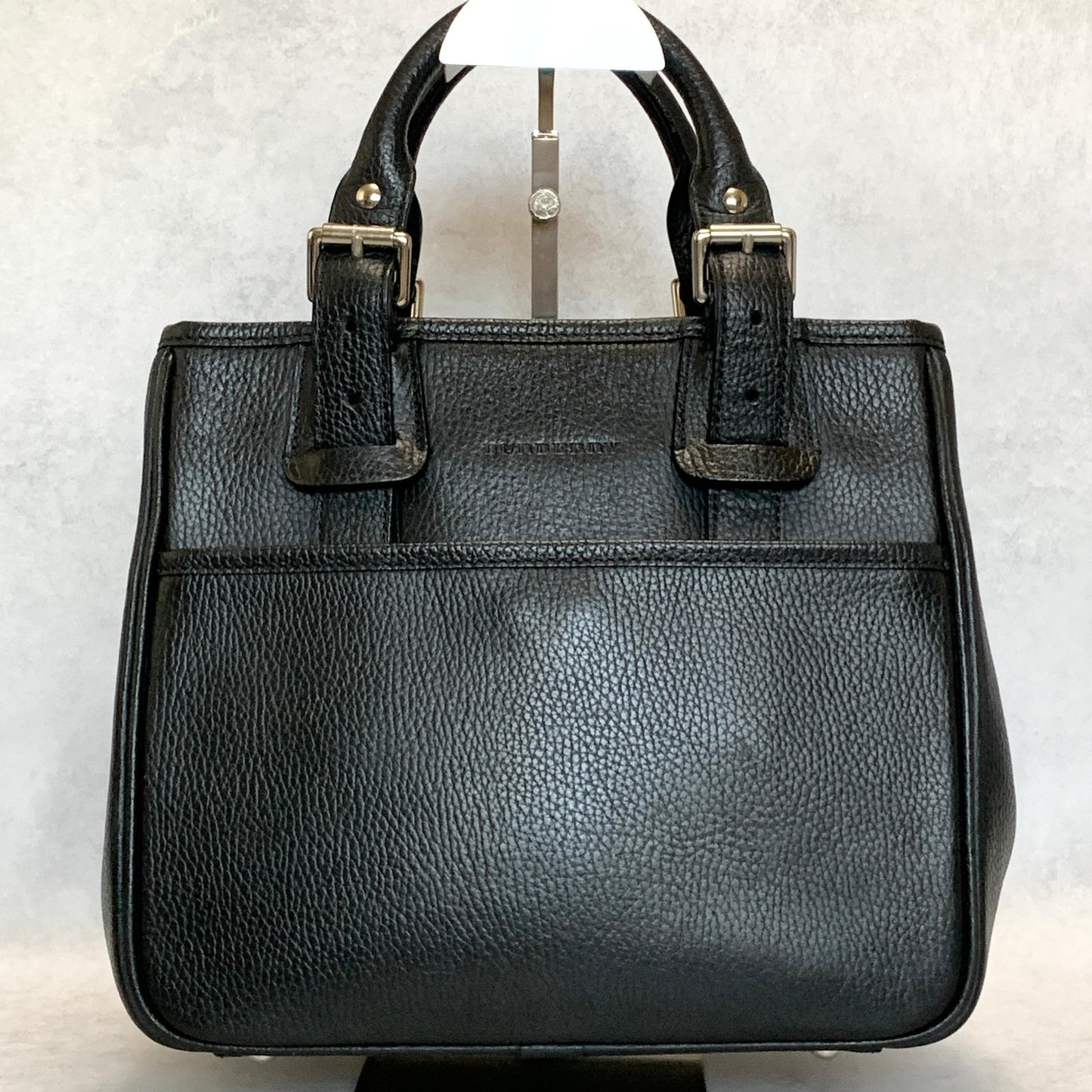 BURBERRY Bag Logo Nova Check Hand Tote Purse Leather Black Gold Used Authentic