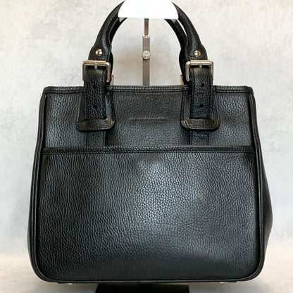 BURBERRY Bag Logo Nova Check Hand Tote Purse Leather Black Gold Used Authentic