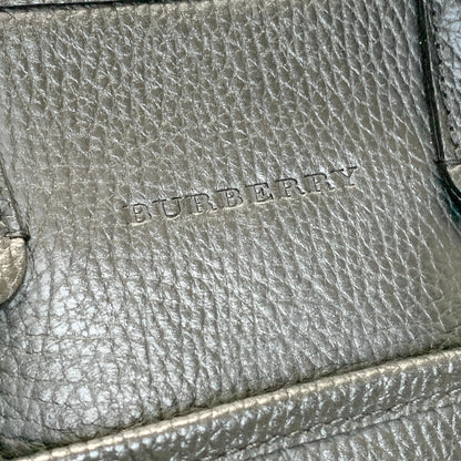 BURBERRY Bag Logo Nova Check Hand Tote Purse Leather Black Gold Used Authentic