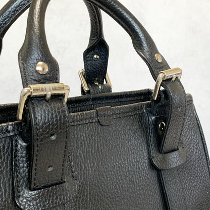 BURBERRY Bag Logo Nova Check Hand Tote Purse Leather Black Gold Used Authentic