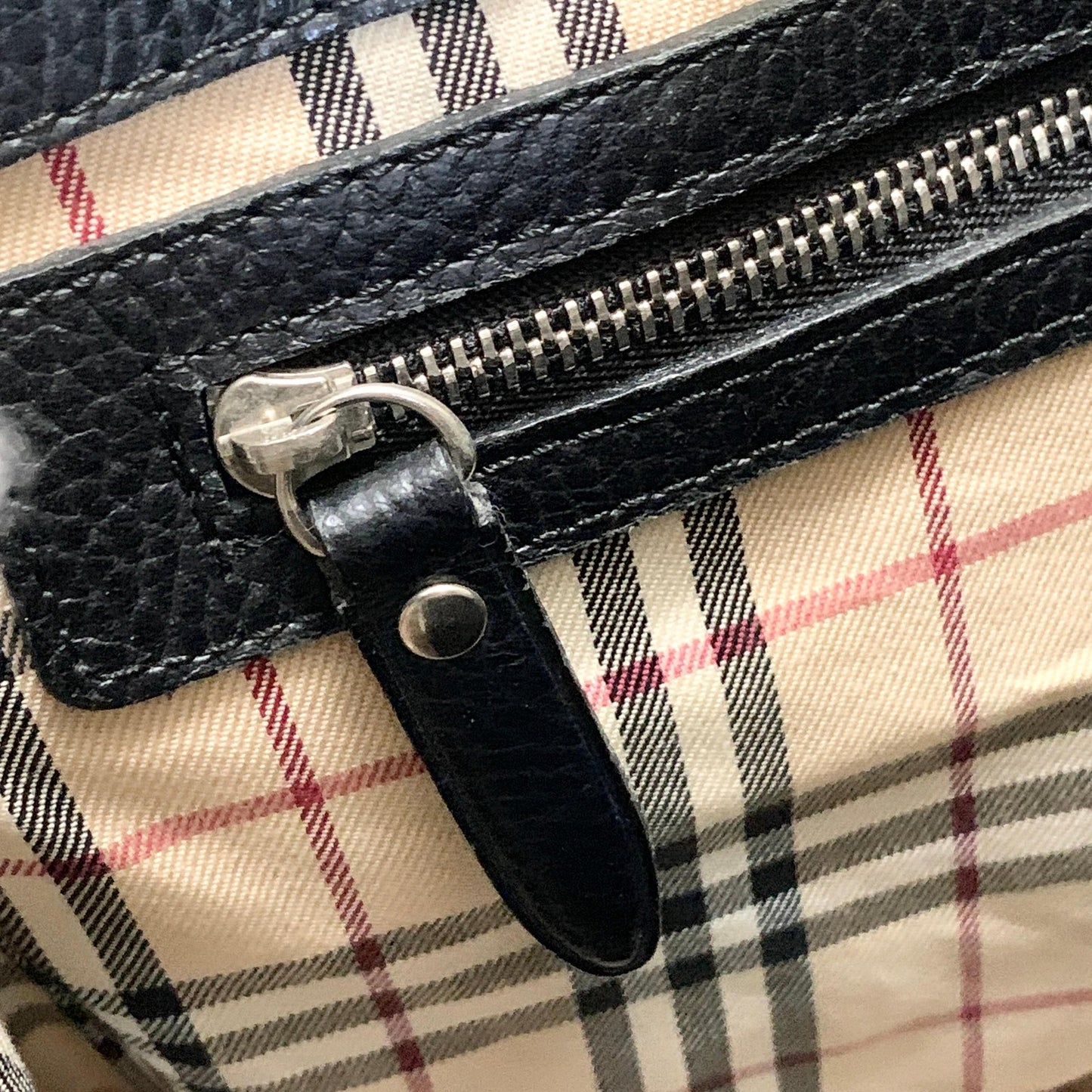 BURBERRY Bag Logo Nova Check Hand Tote Purse Leather Black Gold Used Authentic