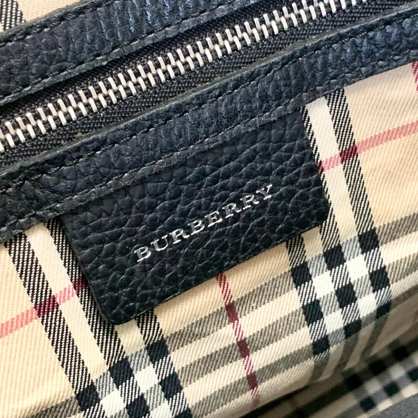 BURBERRY Bag Logo Nova Check Hand Tote Purse Leather Black Gold Used Authentic