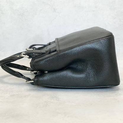 BURBERRY Bag Logo Nova Check Hand Tote Purse Leather Black Gold Used Authentic
