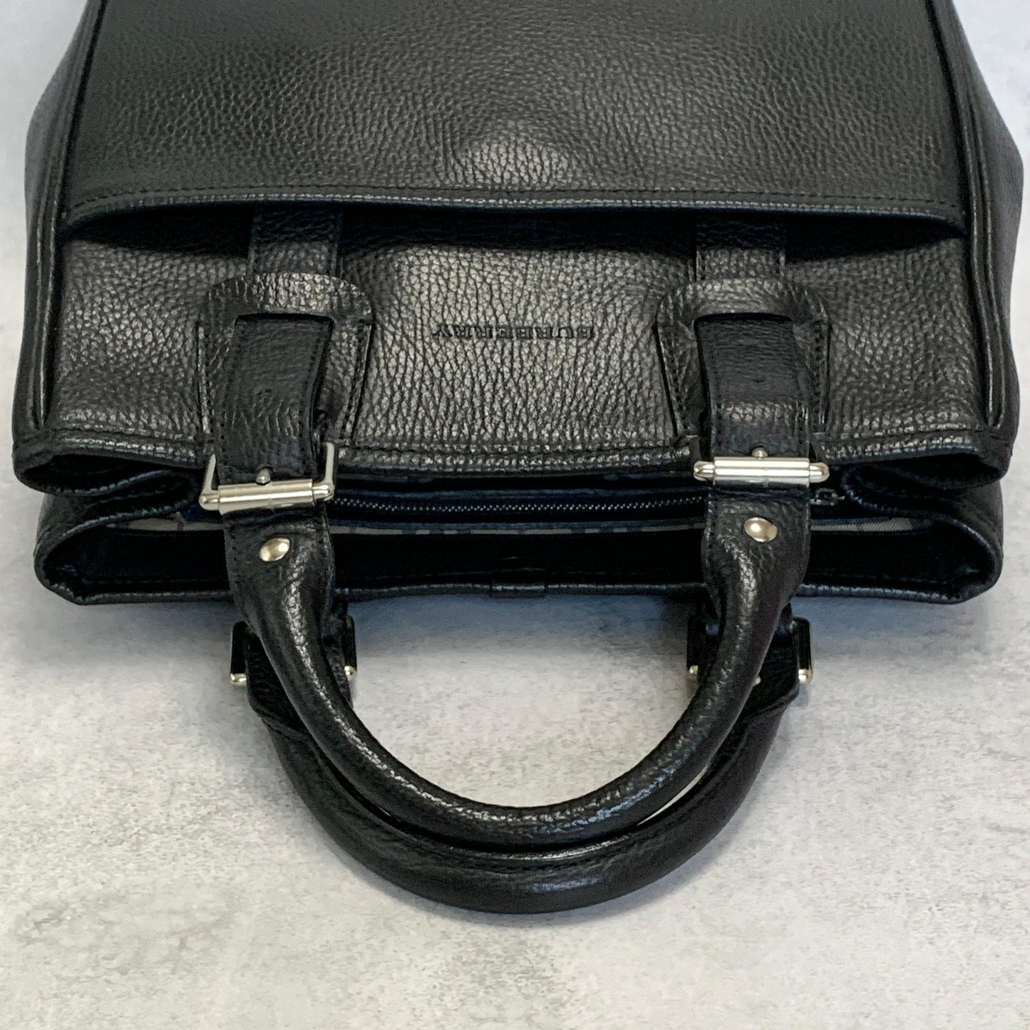 BURBERRY Bag Logo Nova Check Hand Tote Purse Leather Black Gold Used Authentic