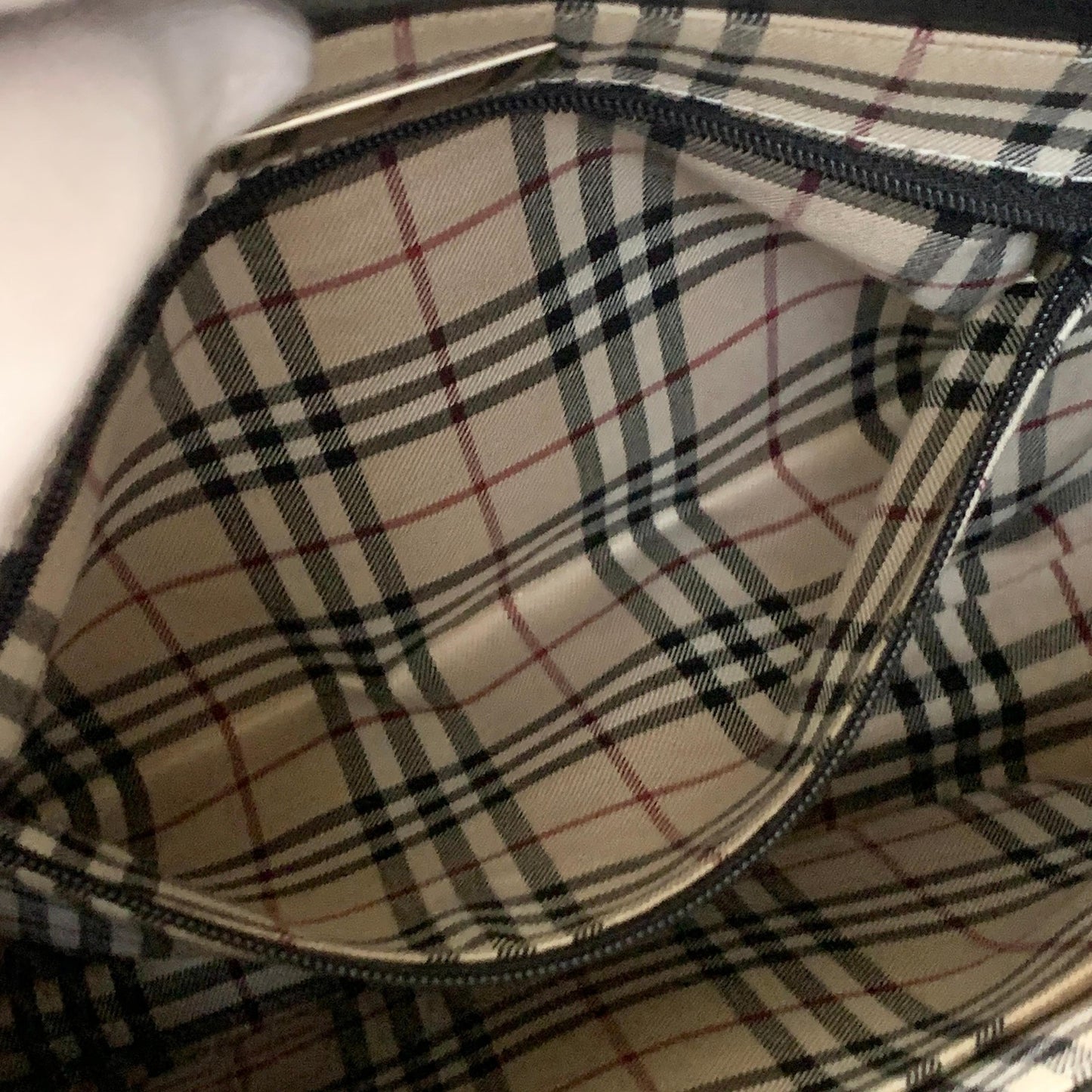 BURBERRY Bag Nova Check Logo Hand Tote Purse Leather Black Silver Authentic
