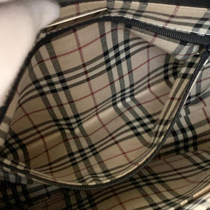 BURBERRY Bag Nova Check Logo Hand Tote Purse Leather Black Silver Authentic