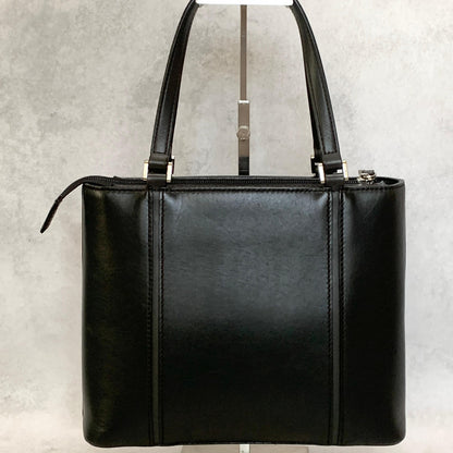BURBERRY Bag Nova Check Logo Hand Tote Purse Leather Black Silver Authentic