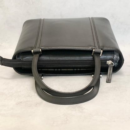 BURBERRY Bag Nova Check Logo Hand Tote Purse Leather Black Silver Authentic