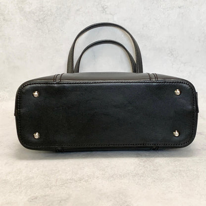 BURBERRY Bag Nova Check Logo Hand Tote Purse Leather Black Silver Authentic