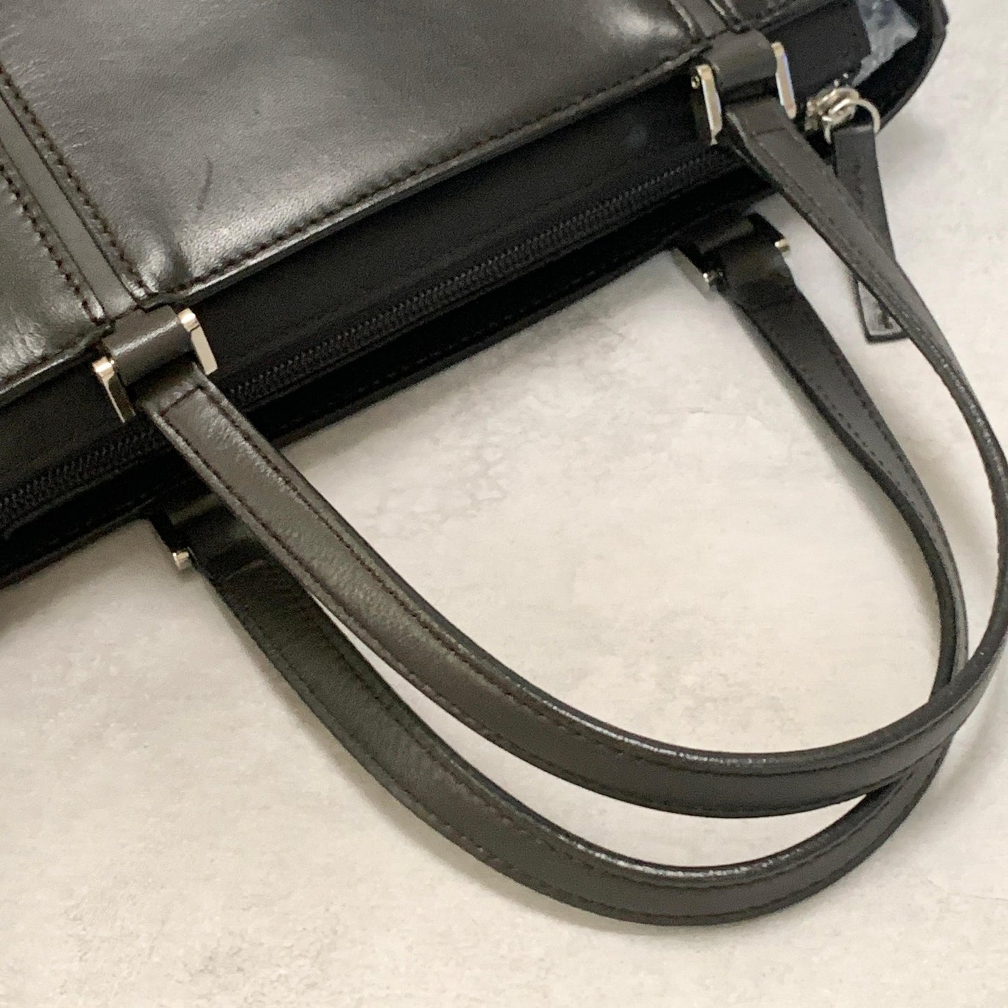 BURBERRY Bag Nova Check Logo Hand Tote Purse Leather Black Silver Authentic
