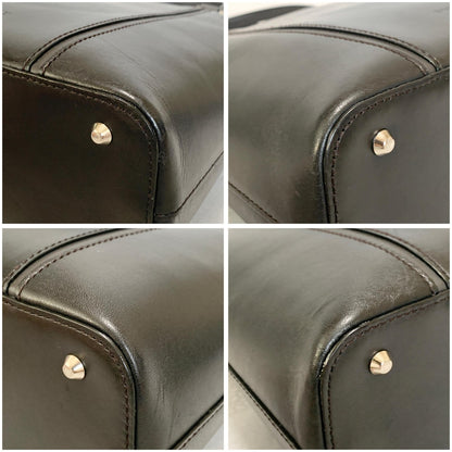 BURBERRY Bag Nova Check Logo Hand Tote Purse Leather Black Silver Authentic