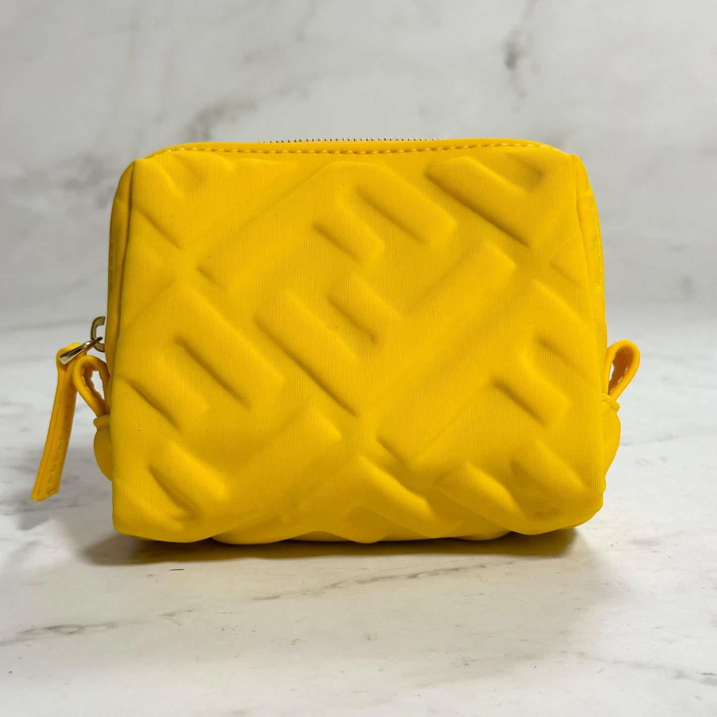 FENDI Cosmetic Pouch Purse FF Embossed Zucca Yellow Authentic
