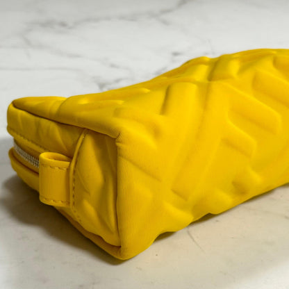 FENDI Cosmetic Pouch Purse FF Embossed Zucca Yellow Authentic