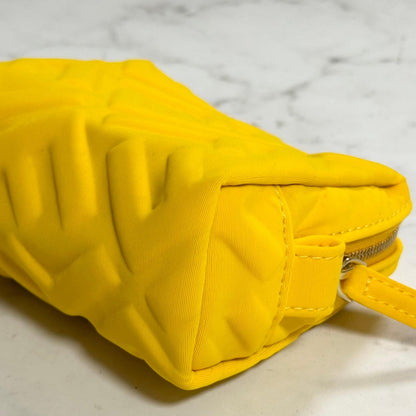 FENDI Cosmetic Pouch Purse FF Embossed Zucca Yellow Authentic