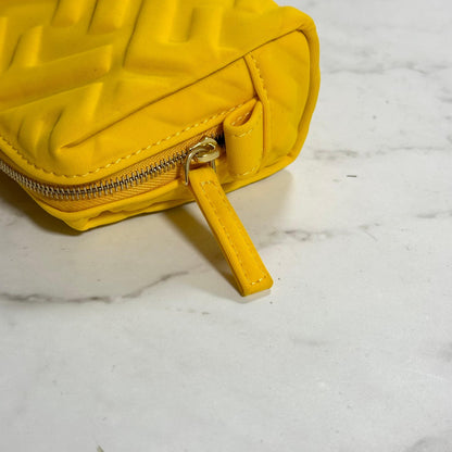 FENDI Cosmetic Pouch Purse FF Embossed Zucca Yellow Authentic