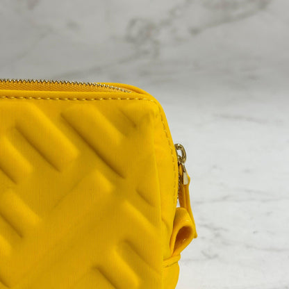 FENDI Cosmetic Pouch Purse FF Embossed Zucca Yellow Authentic
