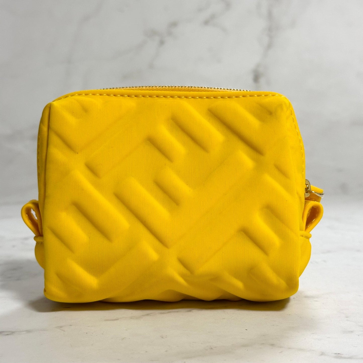 FENDI Cosmetic Pouch Purse FF Embossed Zucca Yellow Authentic