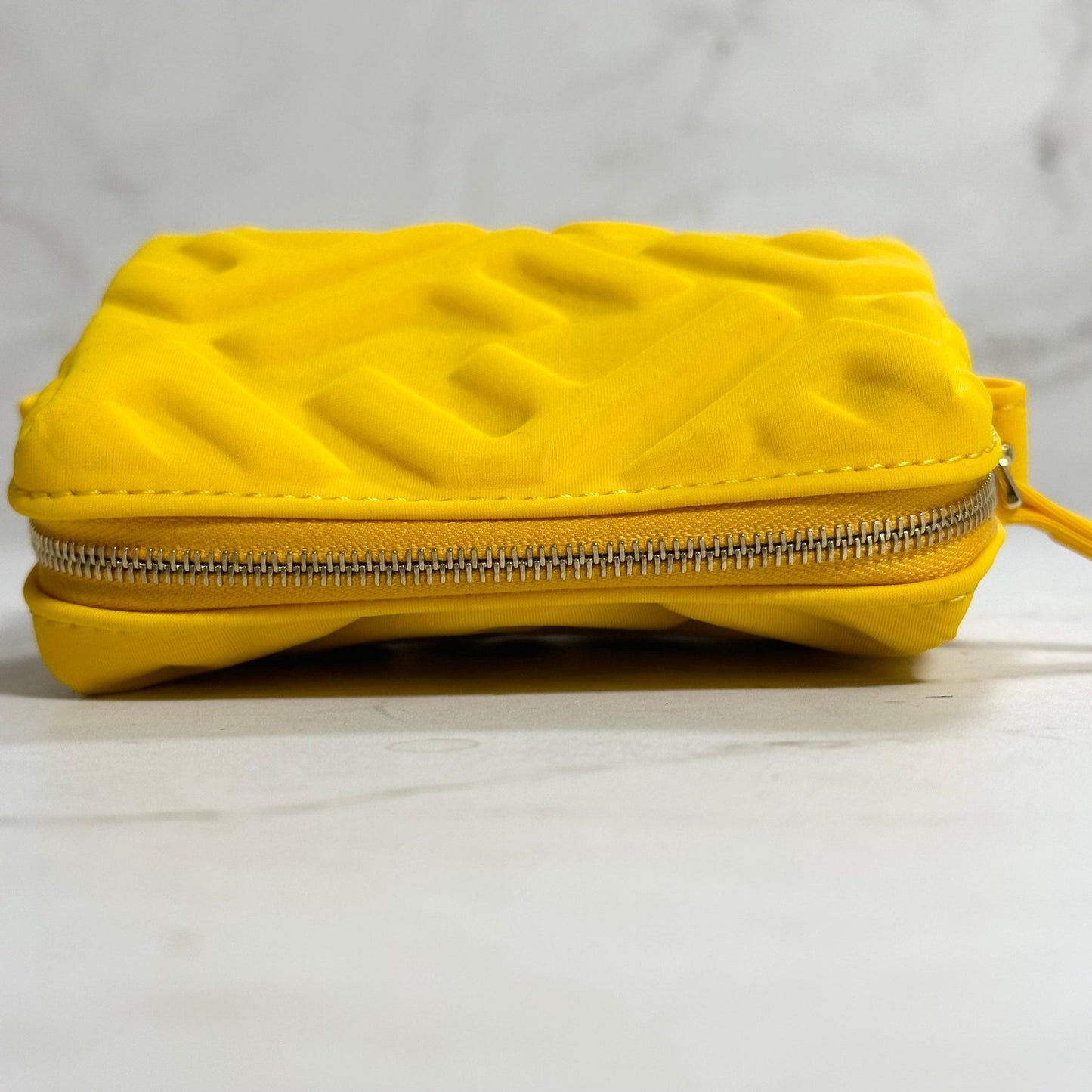 FENDI Cosmetic Pouch Purse FF Embossed Zucca Yellow Authentic