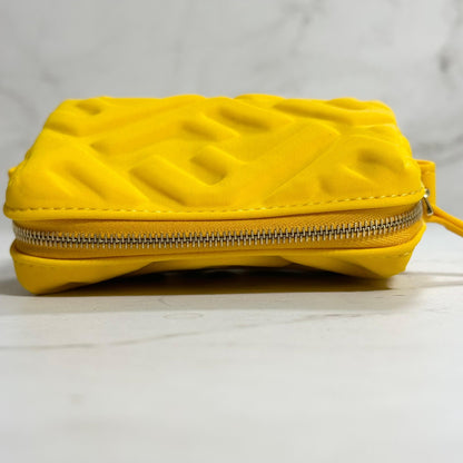 FENDI Cosmetic Pouch Purse FF Embossed Zucca Yellow Authentic