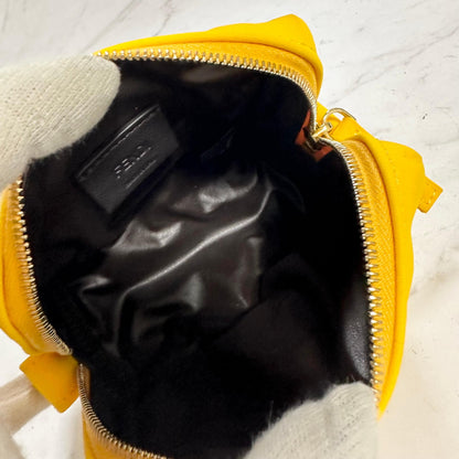 FENDI Cosmetic Pouch Purse FF Embossed Zucca Yellow Authentic