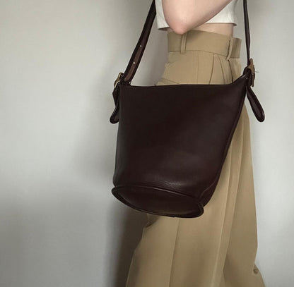COACH Bag 9960 Turn Lock Shoulder Purse Leather Brown Gold Used Authentic