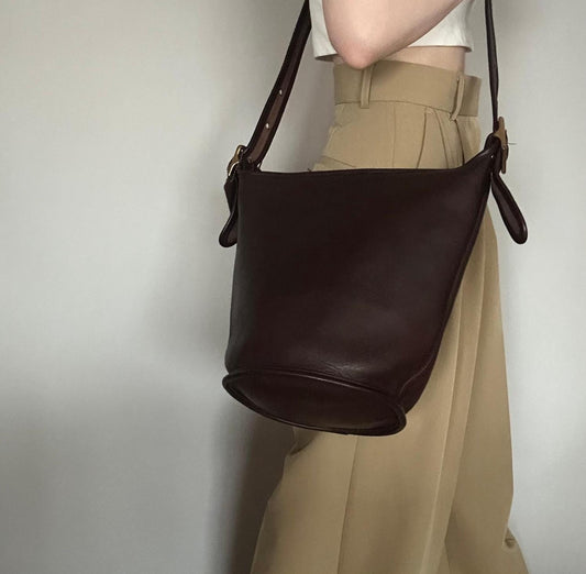 COACH Bag 9960 Turn Lock Shoulder Purse Leather Brown Gold Used Authentic