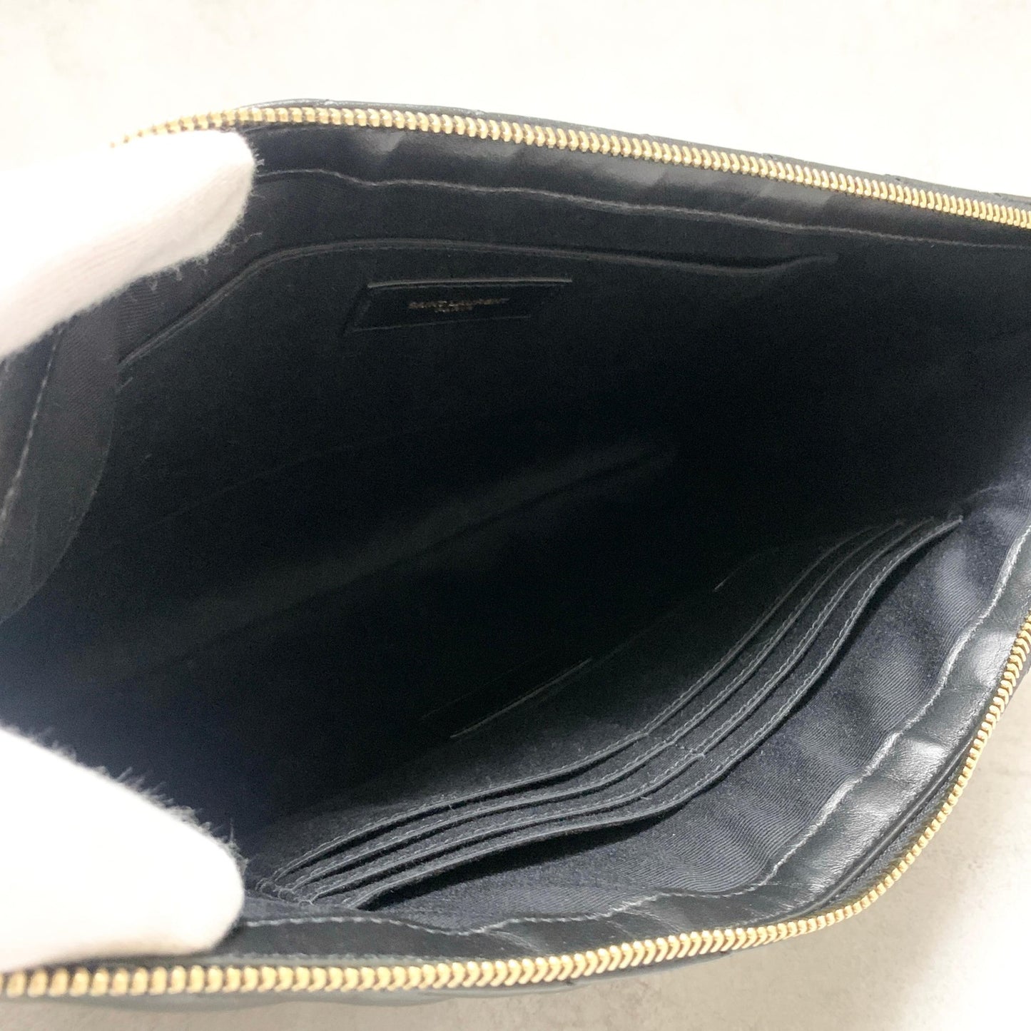 Yves Saint Laurent Clutch Bag YSL Cassandra Quilted Purse Handbag Black Leather