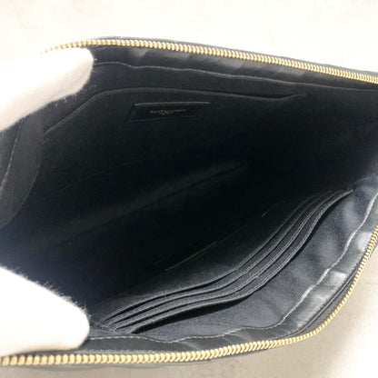Yves Saint Laurent Clutch Bag YSL Cassandra Quilted Purse Handbag Black Leather