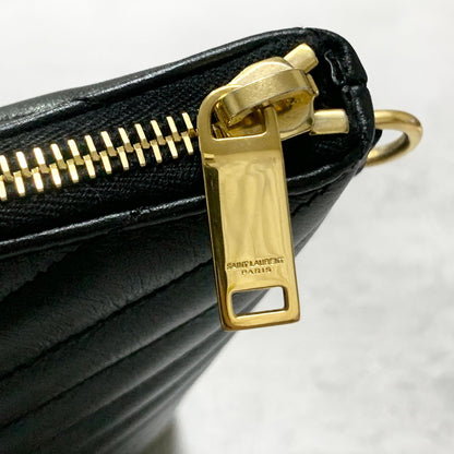 Yves Saint Laurent Clutch Bag YSL Cassandra Quilted Purse Handbag Black Leather