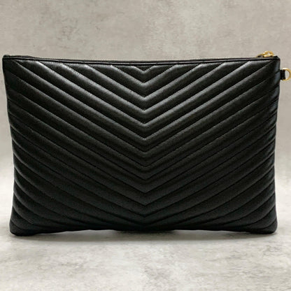 Yves Saint Laurent Clutch Bag YSL Cassandra Quilted Purse Handbag Black Leather
