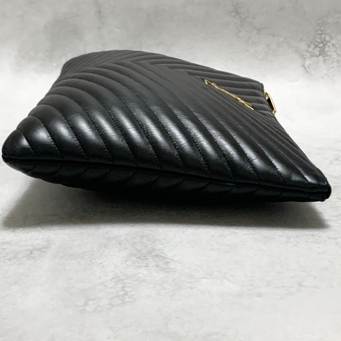 Yves Saint Laurent Clutch Bag YSL Cassandra Quilted Purse Handbag Black Leather