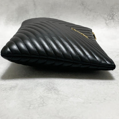 Yves Saint Laurent Clutch Bag YSL Cassandra Quilted Purse Handbag Black Leather
