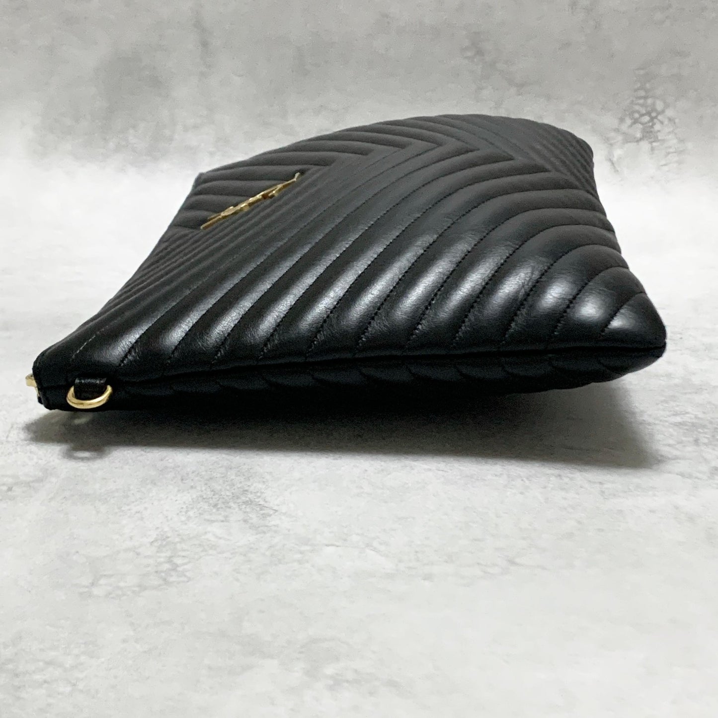 Yves Saint Laurent Clutch Bag YSL Cassandra Quilted Purse Handbag Black Leather