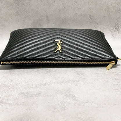 Yves Saint Laurent Clutch Bag YSL Cassandra Quilted Purse Handbag Black Leather