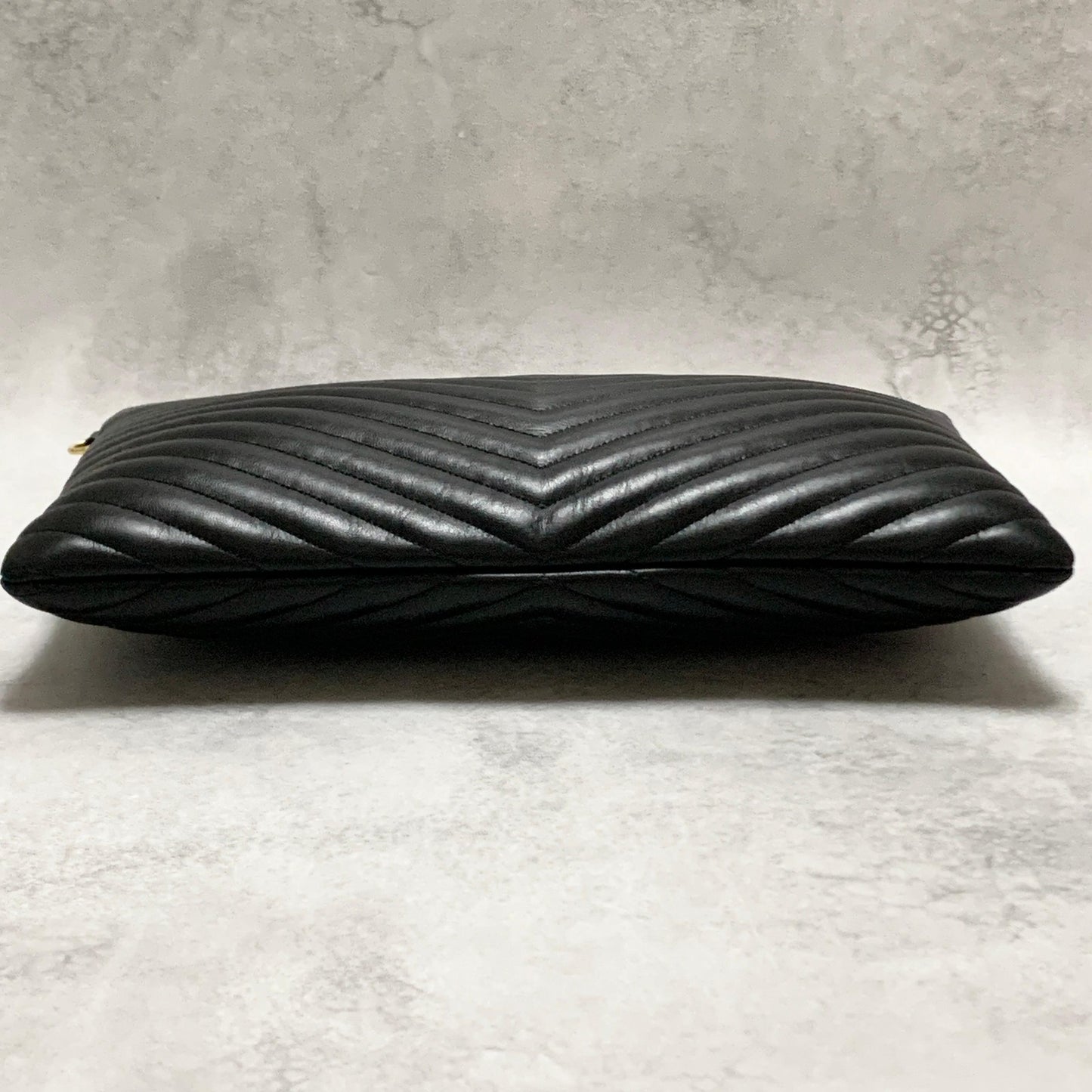Yves Saint Laurent Clutch Bag YSL Cassandra Quilted Purse Handbag Black Leather