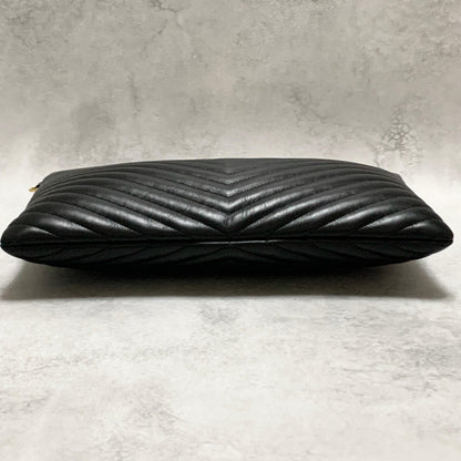 Yves Saint Laurent Clutch Bag YSL Cassandra Quilted Purse Handbag Black Leather