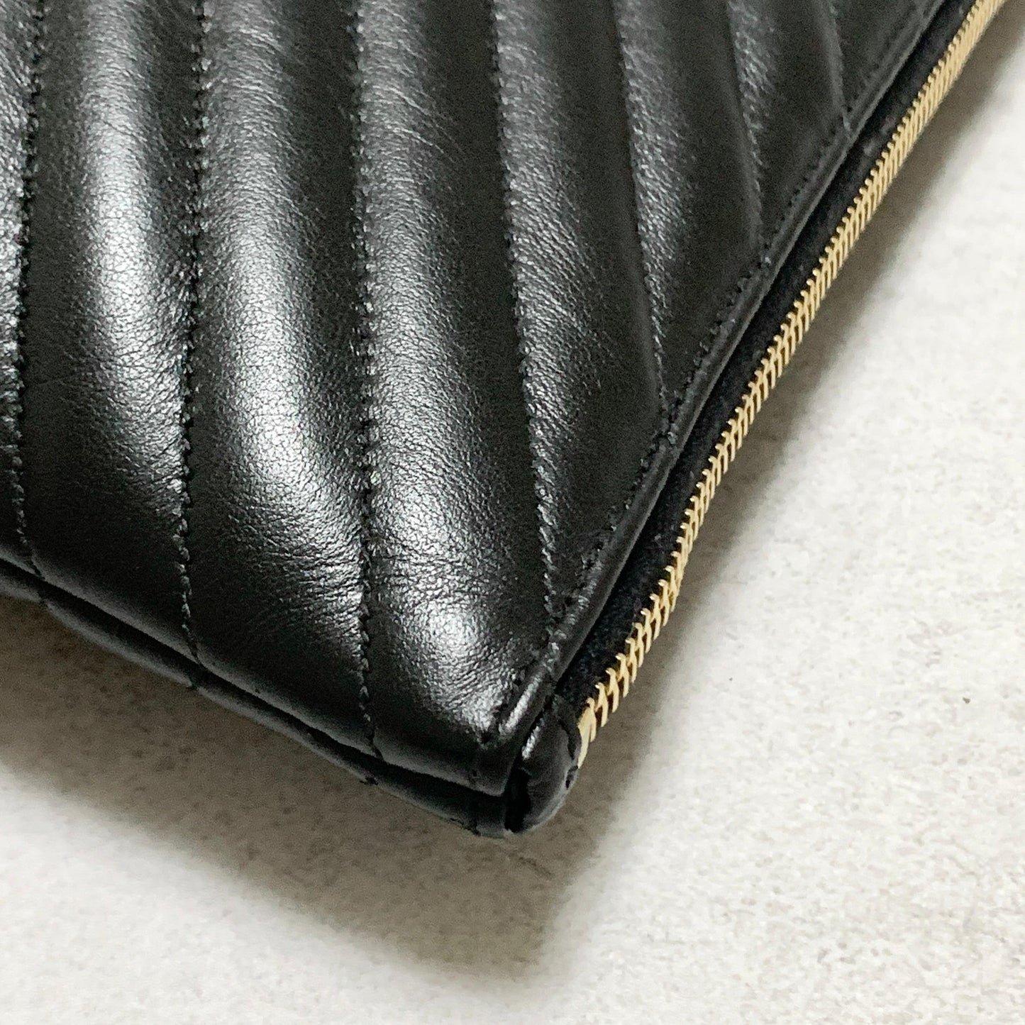 Yves Saint Laurent Clutch Bag YSL Cassandra Quilted Purse Handbag Black Leather