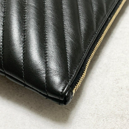 Yves Saint Laurent Clutch Bag YSL Cassandra Quilted Purse Handbag Black Leather