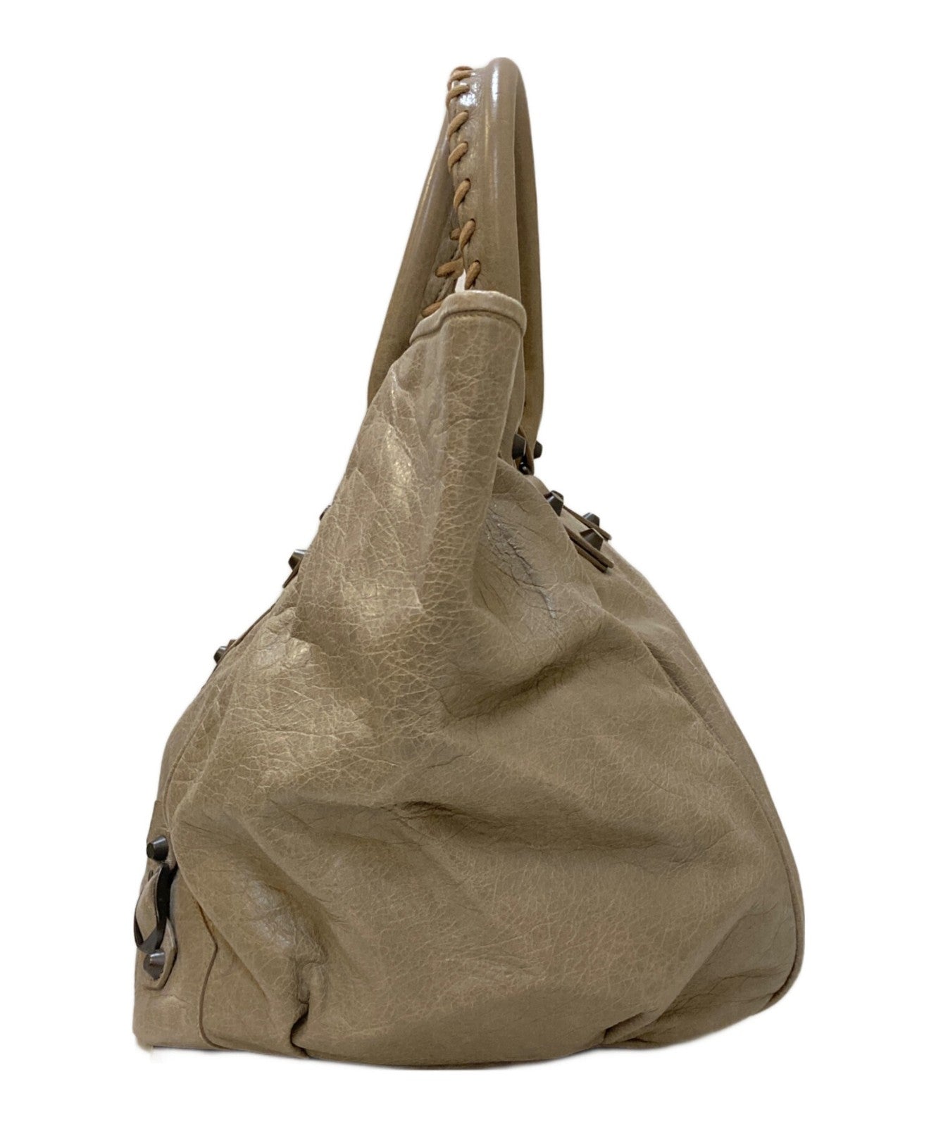 BALENCIAGA Hand Bag Tote Purse THE SUNDAY Leather Beige Authentic