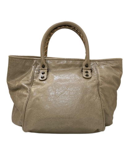BALENCIAGA Hand Bag Tote Purse THE SUNDAY Leather Beige Authentic