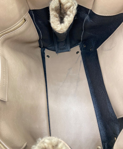 BALENCIAGA Hand Bag Tote Purse PAPER Mouton fur Beige Authentic