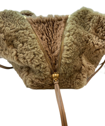 BALENCIAGA Hand Bag Tote Purse PAPER Mouton fur Beige Authentic
