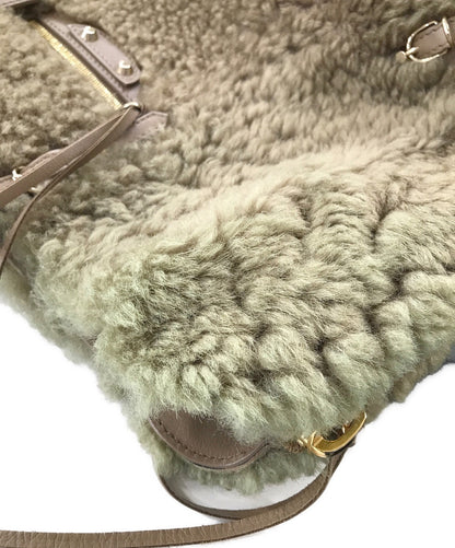 BALENCIAGA Hand Bag Tote Purse PAPER Mouton fur Beige Authentic
