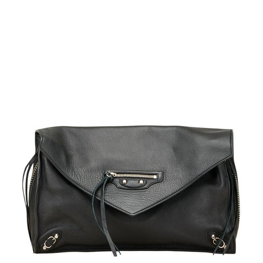 BALENCIAGA Clutch Bag Second Bag Paper Zip Around Leather Black Authentic