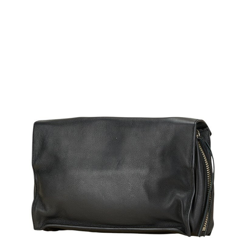 BALENCIAGA Clutch Bag Second Bag Paper Zip Around Leather Black Authentic