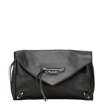 BALENCIAGA Clutch Bag Second Bag Paper Zip Around Leather Black Authentic