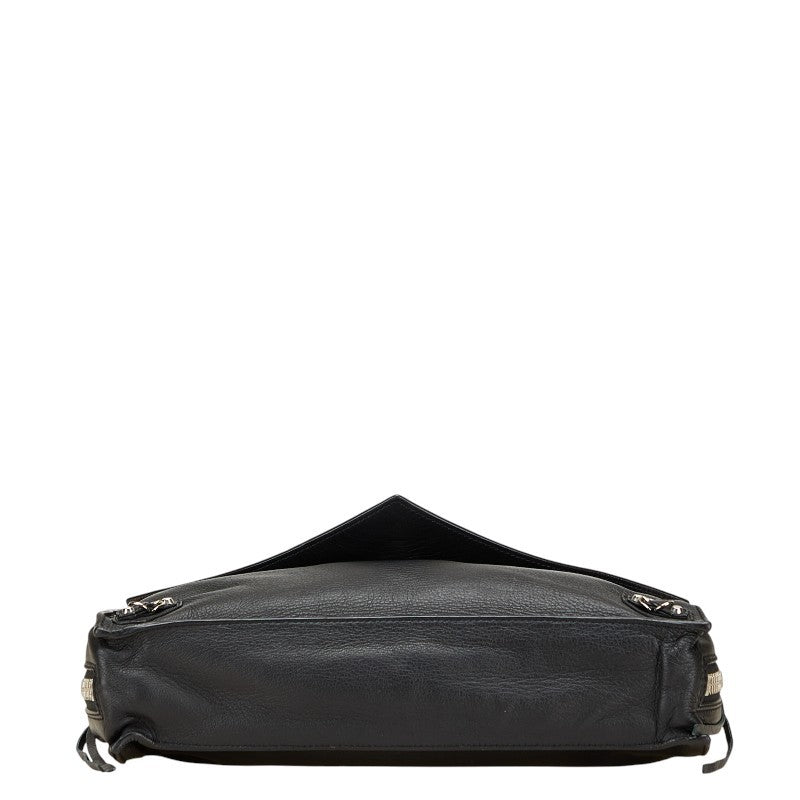 BALENCIAGA Clutch Bag Second Bag Paper Zip Around Leather Black Authentic