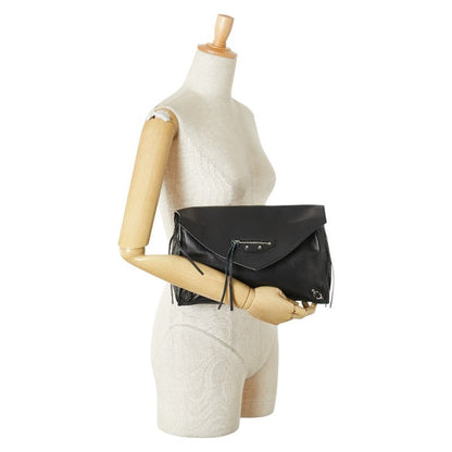 BALENCIAGA Clutch Bag Second Bag Paper Zip Around Leather Black Authentic
