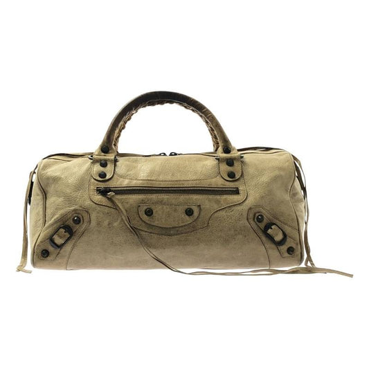 BALENCIAGA Hand Bag Tote Purse THE TWIGGY Leather Beige Authentic